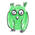 Un petit hiboux vert avec de grands yeux.